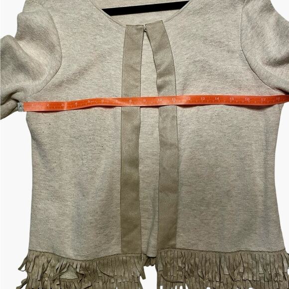 Chico’s Fringe Cardigan Neutral Tan Size M Cotton Blend Open Front EUC - Picture 5 of 7